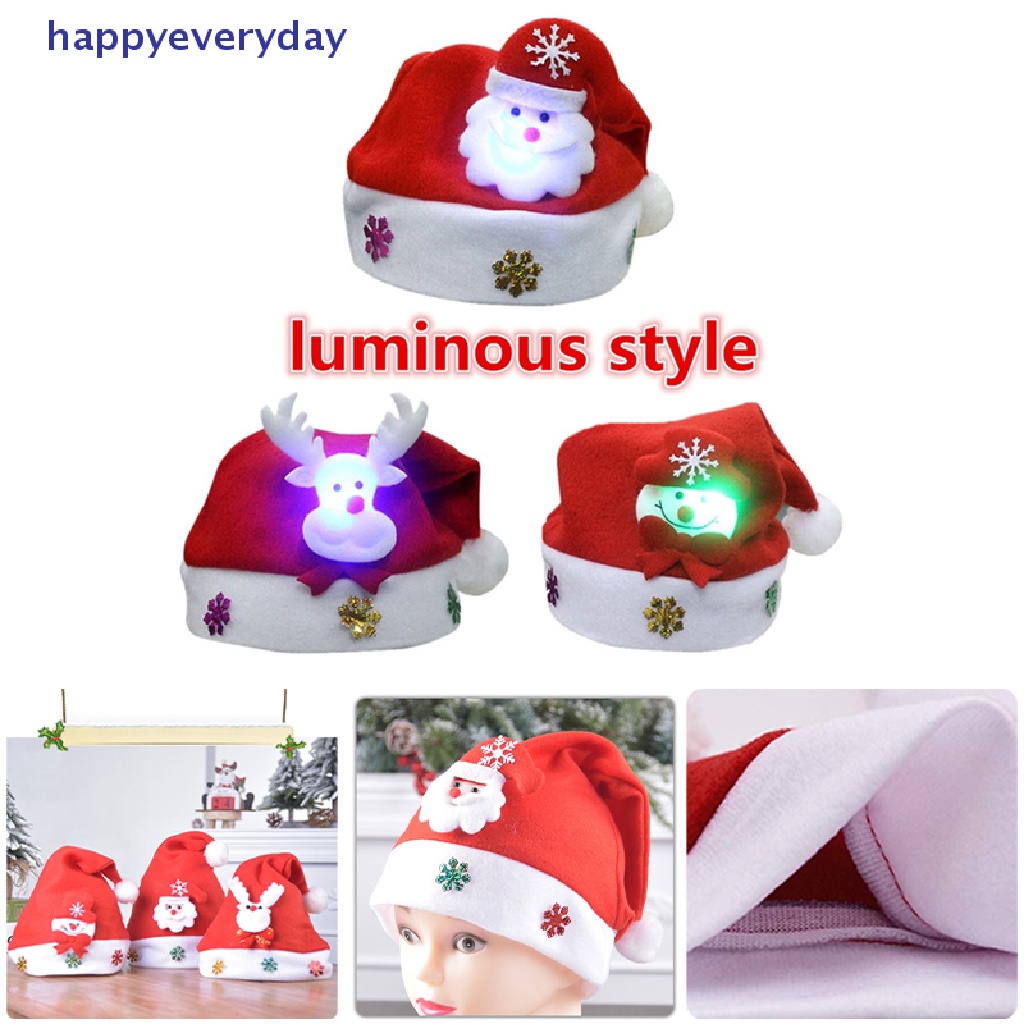 [happy] Topi Natal Dewasa/Anak LED Light Up Santa Claus Snowman Elk Cap Xmas Decor Gift [ID]