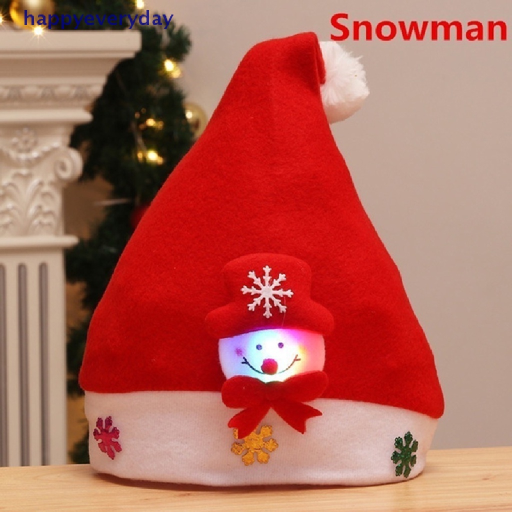 [happy] Topi Natal Dewasa/Anak LED Light Up Santa Claus Snowman Elk Cap Xmas Decor Gift [ID]