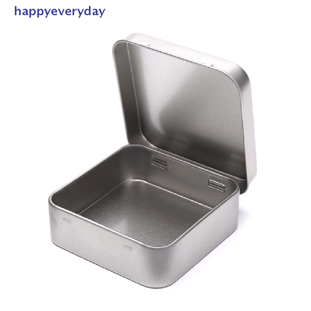 [happy] Wadah Kaleng Logam Mini Persegi Berengsel Flip Penyimpanan Tin Box Perhiasan Coin Case [ID]