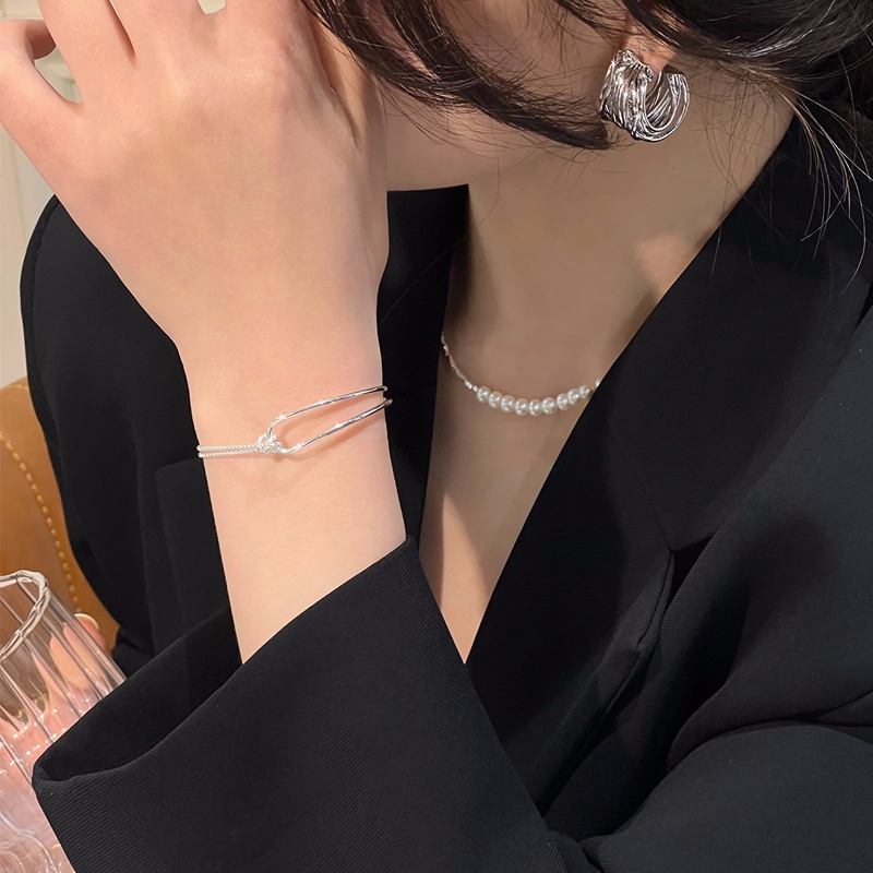 Papaozhu Minimalis S925 Perak Simpul Link Rantai Gelang Untuk Wanita Perempuan Elegan Berongga Geometris Pergelangan Tangan Rantai Gelang Aksesoris Perhiasan