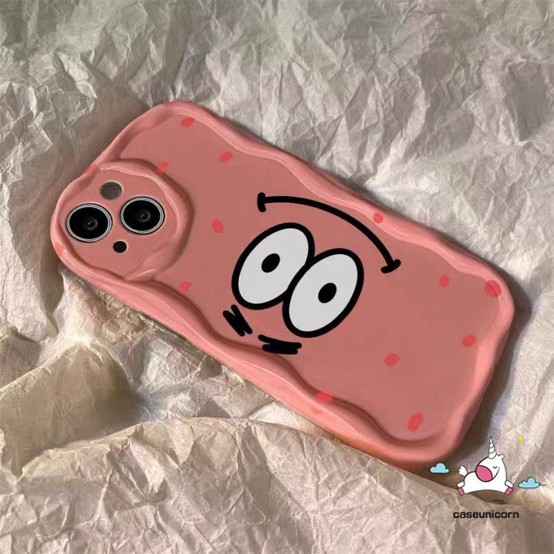 Kartun Lucu SpongeBob Patrick Shockproof Case Kompatibel Untuk IPhone 7Plus XR 13 11 14 12 Pro Max 6s 6 7 8 Plus X XS Max Bintang SE 2020 3D Wavy Curved Edge Glossy Airbag Soft Cover