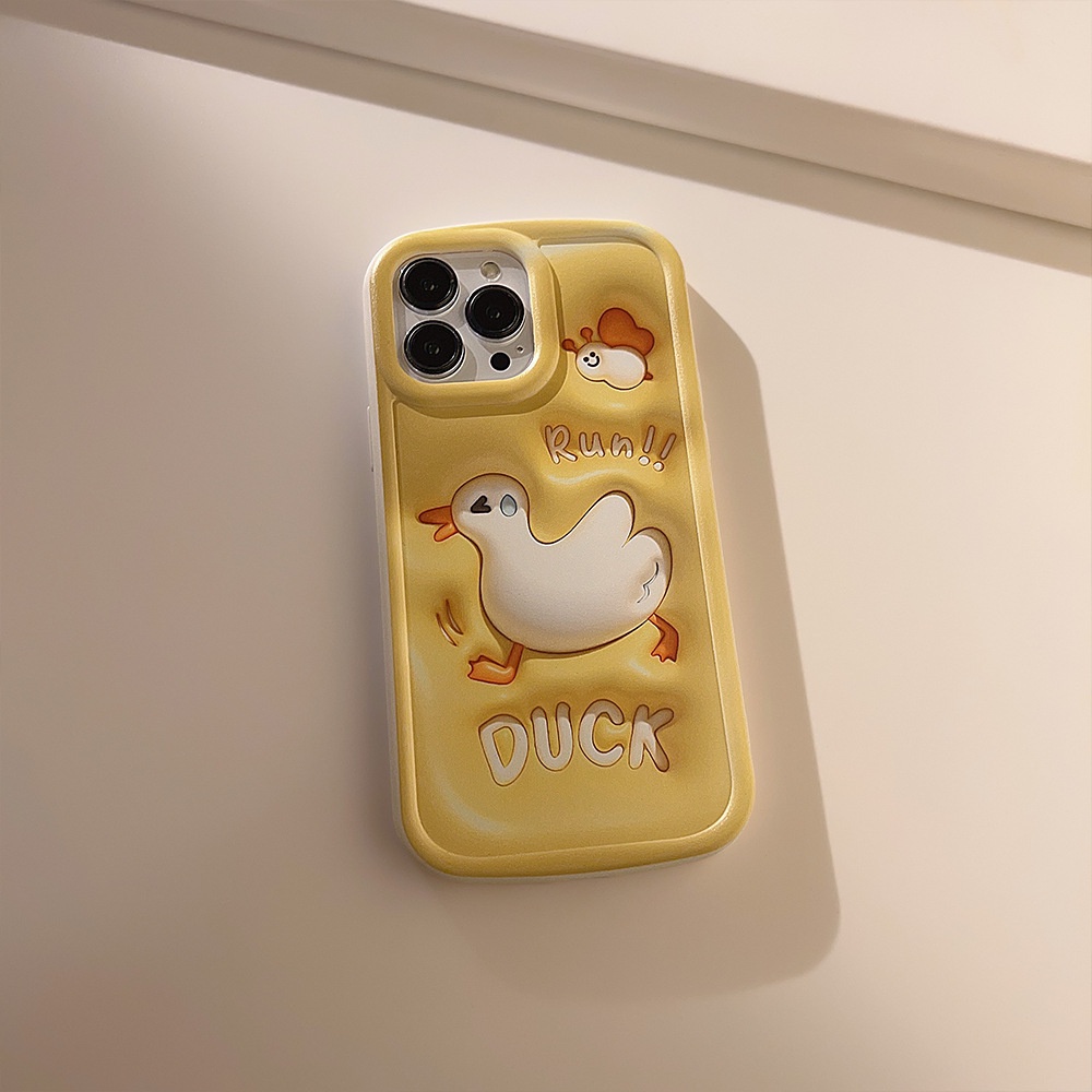 IPHONE Efek 3D Kartun Lari Bebek Anti Hilang Telepon Case Lembut Penutup Hewan Untuk Iphone11 12 13 14 PLUS PRO MAX Pelindung Shell