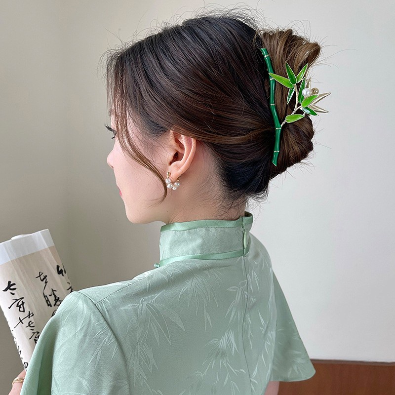 Bambu Hijau Aksesoris Rambut Jepit Rambut Hiasan Kepala Grabbing Klip Untuk Wanita Perempuan