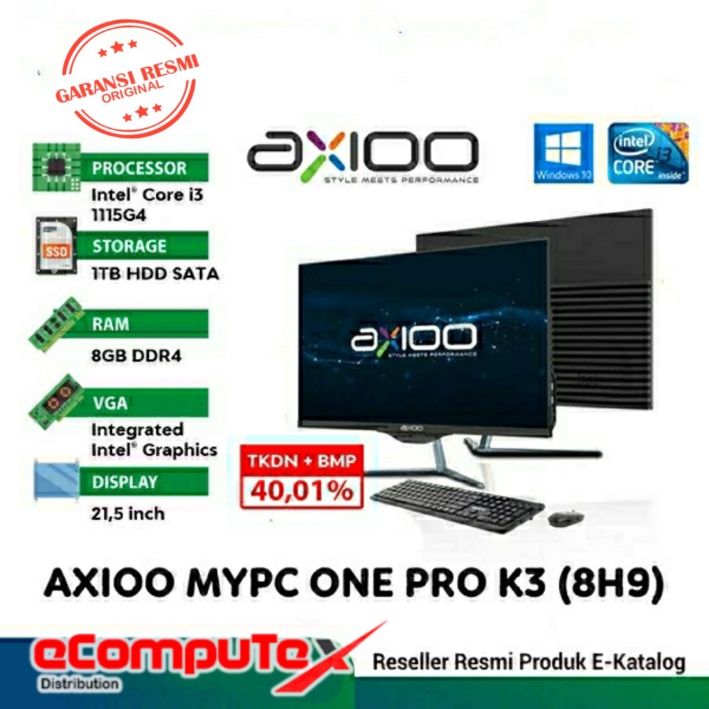 PC AIO AXIOO MYPC ONE PRO K3 (8H9) i3 RAM 8GB 1TB 21.5&quot;FHD TKDN GARANSI RESMI