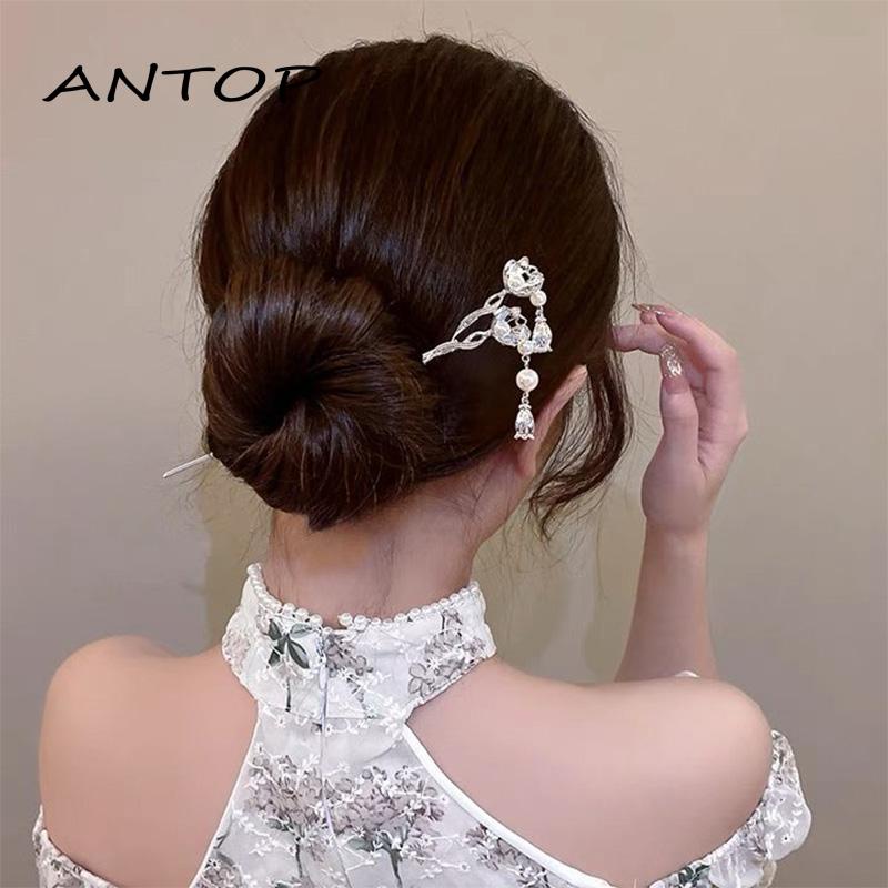 【antop】Super Peri Indah High-end Retro Rumbai Mutiara Jepit Rambut Perempuan Gaya Dingin Jepit Rambut