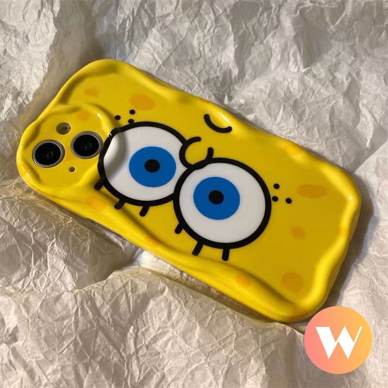 IPHONE Casing Glossy Tepi Melengkung Bergelombang 3D Kompatibel Untuk Iphone11 13 12 14 Pro Max 7Plus XR 6 7 6s 8 Plus X XS Max SE 2020 Kartun Lucu SpongeBob Patrick Star Shockproof Airbag Soft Cover