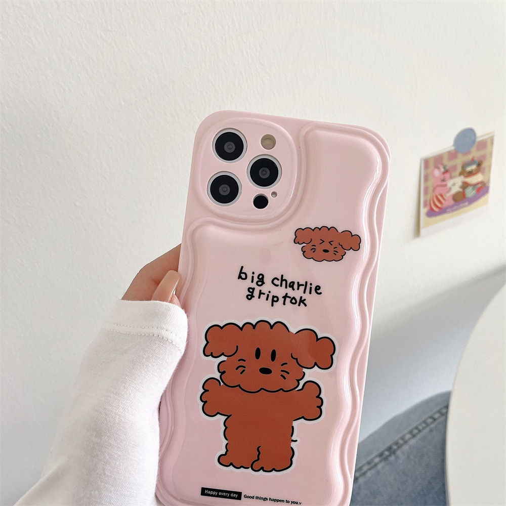 IPHONE Lucu Teddy Dog Gelombang Poin Electroplating Laser Angin Dingin All-inclusive Anti-drop Pelindung Gelombang Case Untuk Iphone14 Pro Max13 12 11 14 Pm Lembut Tpu Case