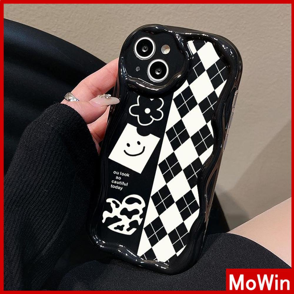 For iPhone 14 Pro Max iPhone Case 3D Curved Edge Wave Glossy Black TPU Airbag Shockproof Camera Cover Monster Smiley Compatible with iPhone 13 Pro max 12 Pro Max 11 xr xs max 7Plus