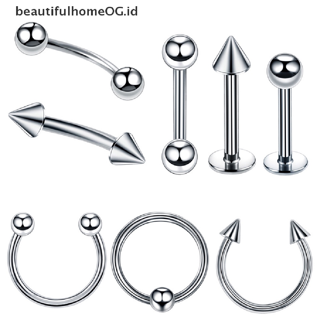 // Beauty// 8Pcs/Set Cincin Bibir Hidung Stainless Steel Tragus Telinga Helix Perhiasan Tubuh **