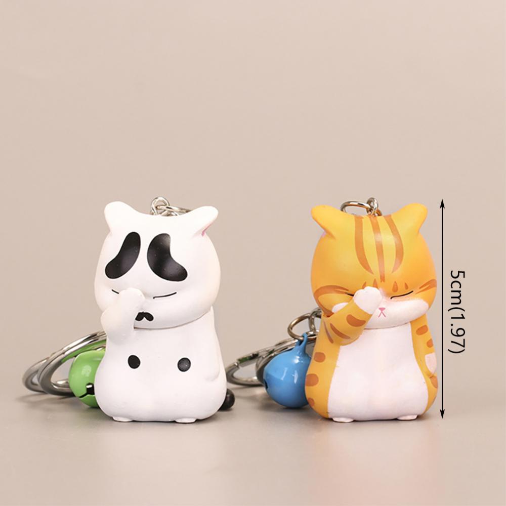 Timekey Lucu Kucing Malu Patung Gantungan Kunci Dengan Bell Chubby Kitten Keyring Ornament Kartun Kunci Mobil Rantai Tas Dekorasi Liontin DGA1