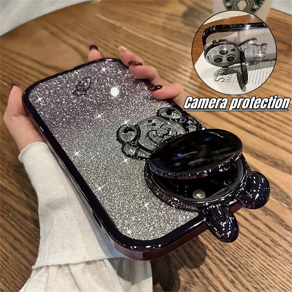 IPHONE Casing Lensa Perlindungan Kamera Kelinci 3D Yang Lucu Yang Menyenangkan Iphone14 Pro Max14 Plus Case Iphone13 12 Pro Max 11 Pro Max XR Dengan Stand Mewah Berkedip Perlindungan shock Lembut Penutup Belakang