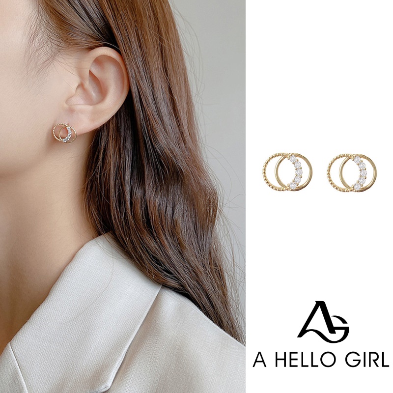 Anting Tusuk Gantung Bahan Sterling Silver 925 Desain Geometri Hias Zircon Gaya Korea Untuk Wanita