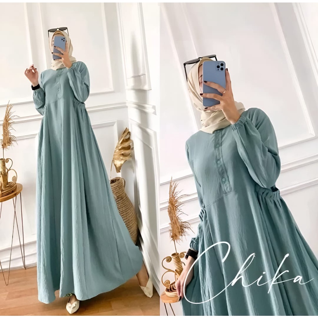 GAMIS STORE | Cika Maxy Dress l Gamis Busui Wanita Muslim OOTD Lebaran Matt Cringkle Polos Basic Fit To XL Jumbo Besar