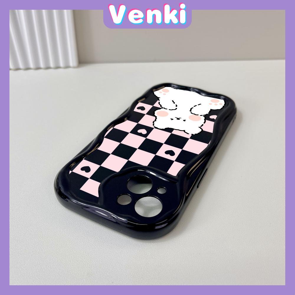 Case for iPhone 11 Pro Max TPU Soft Glossy Curved Wave Case Cute Checkerboard Cartoon Bear Camera Protection Shockproof For iPhone 14 13 12 11 Plus Pro Max 7 Plus X XR