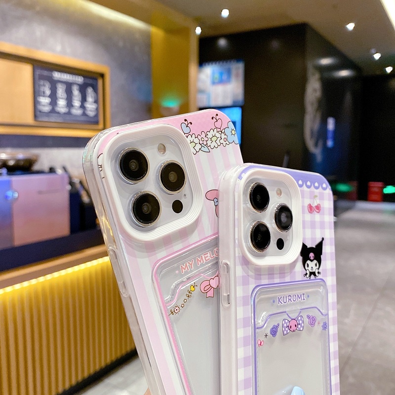 Kartu Pelindung 3in1 Desain Lengan Untuk iPhone Case14 13 12 11 Pro Max X XR XS Max7 8 Plus Kartun Kuromi Melodi Lucu