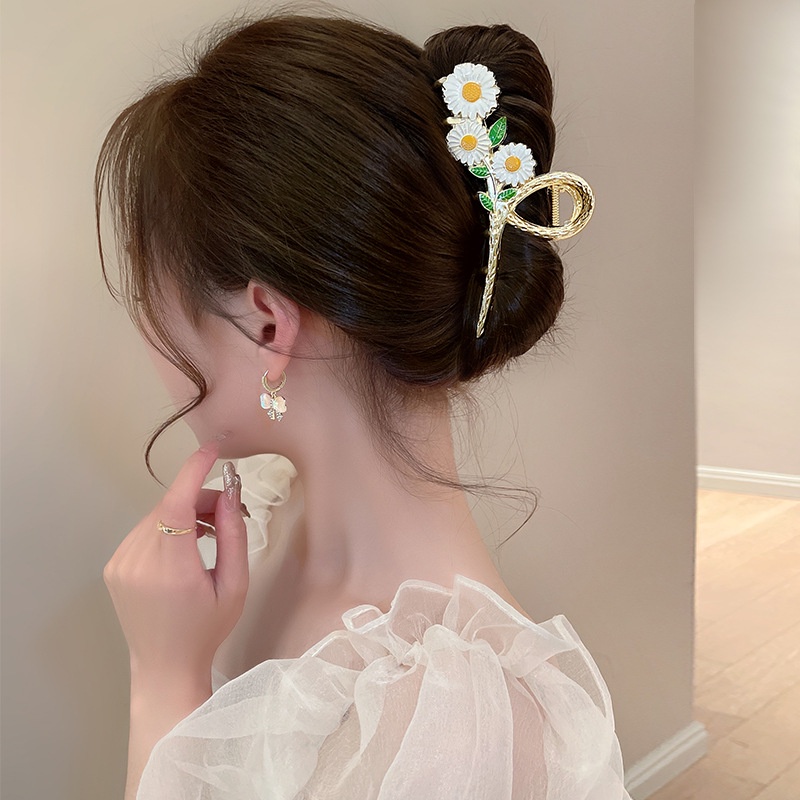 Klip Rambut Bunga Logam Mode Mutiara Berlian Imitasi Jepit Rambut Hair Claw Woman Hair Accessories