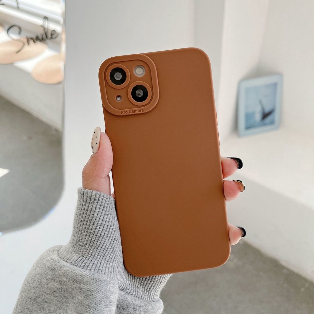 Simple!Pure Brown Soft Case HP Samsung Galaxy A70 S20 S21 FE A23 A32 Note20 S8 S9 S10 S10E S23 Ultra Note8 9 10 Plus A14 4G 5G Pelindung Kamera Casing FTD