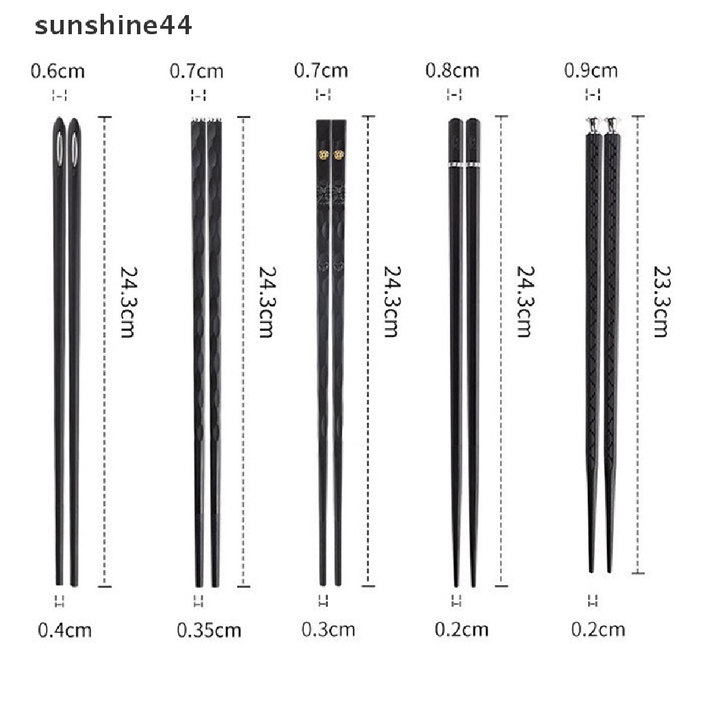 Sunshine 5pasang Sumpit Ukiran Laser Alloy Stik Sushi Reusable Non-Slip ID