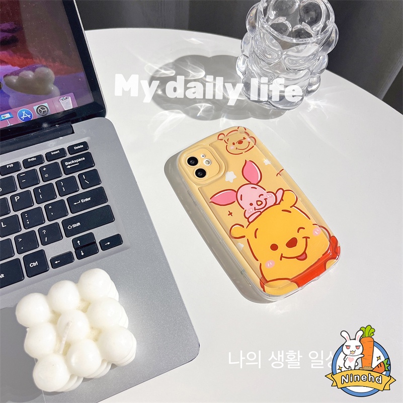 IPHONE Casing Kompatibel Untuk Iphone14 13 12 11 Pro Max X Xr Xs Max8 7 6 6s Plus SE 2020 Pooh Bear Pasangan Ponsel Case Sabun Airbag Tebal Anti-shock Silikon Soft Case Cover Pelindung