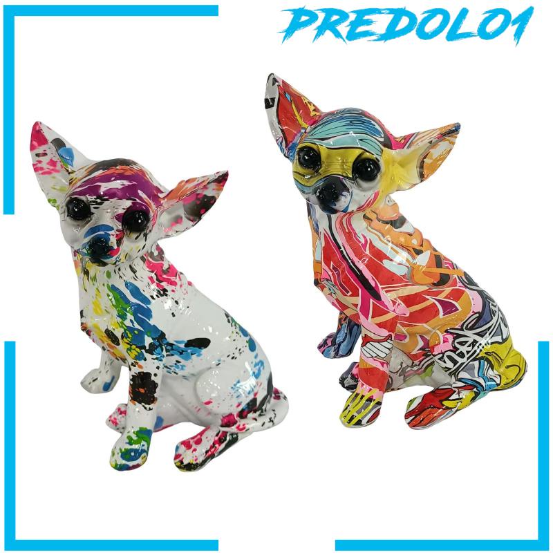 [Predolo1] Patung Graffiti Chihuahua Bahan Resin Kerajinan Patung Hewan Untuk Kamar Hadiah Kekasih Anjing