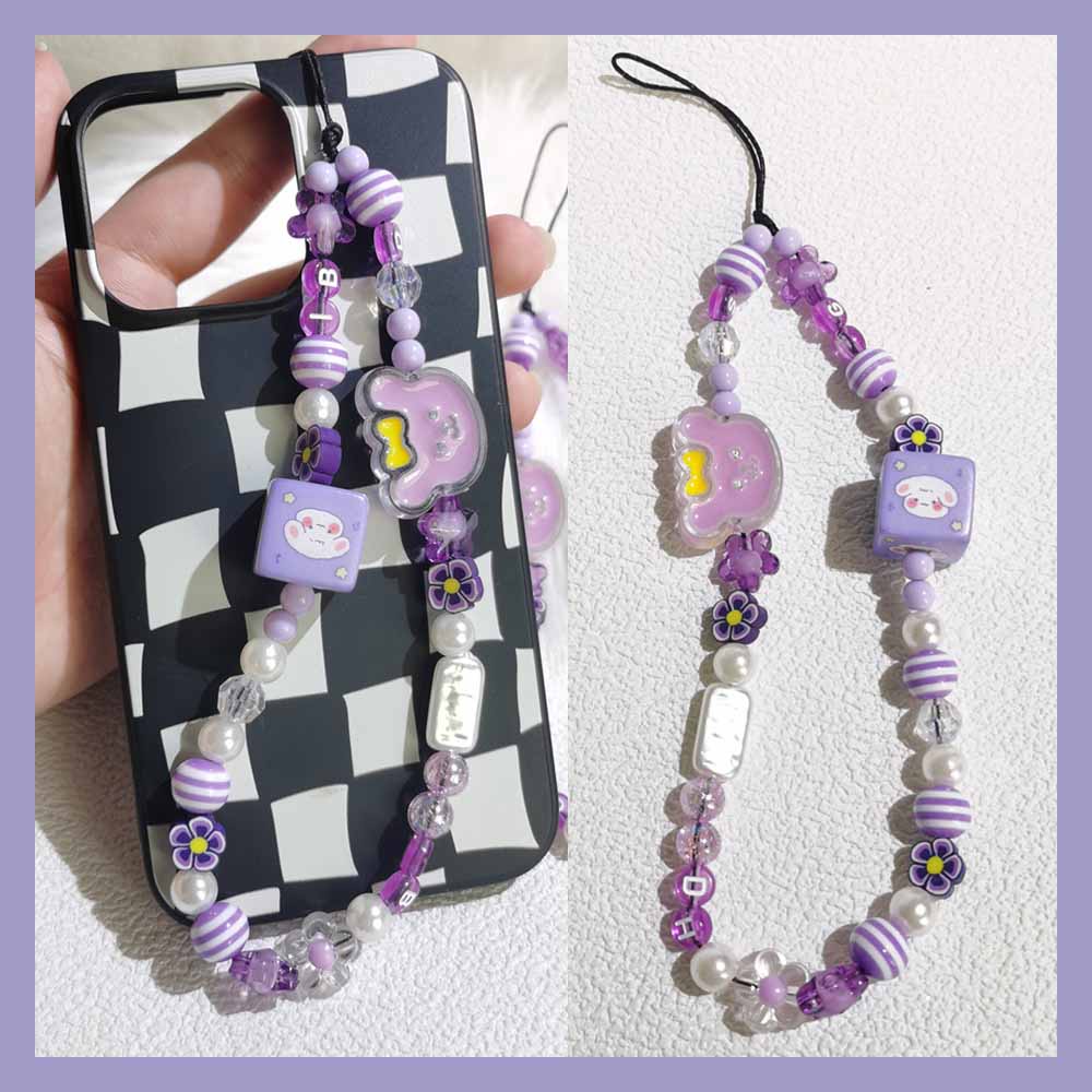 Lucu Beruang Ungu Garis Manik Rantai Ponsel Anti Hilang Lembut Tembikar Tali Tali Tali Lanyard Akrilik Warna-Warni Kasus Ponsel Gantung Kabel L161