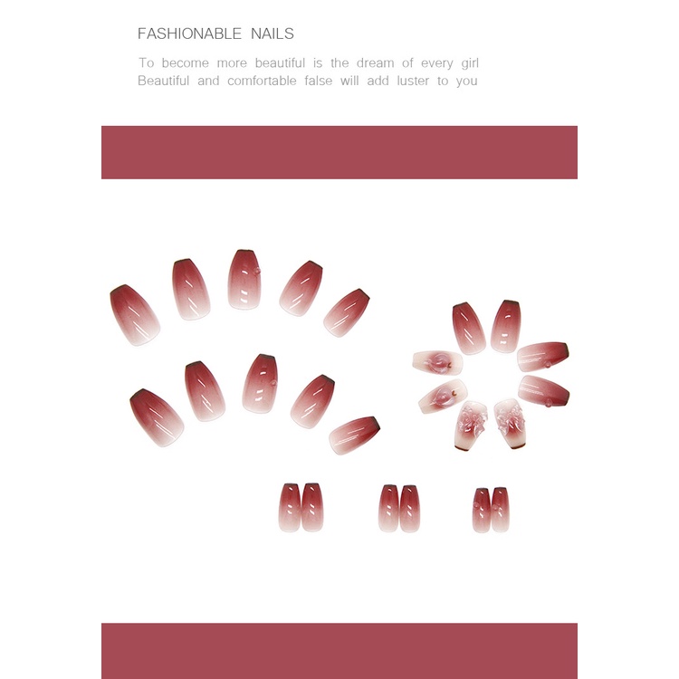 24pcs Set Kuku Palsu Busur Transparan Panjang Dengan Stiker Z311