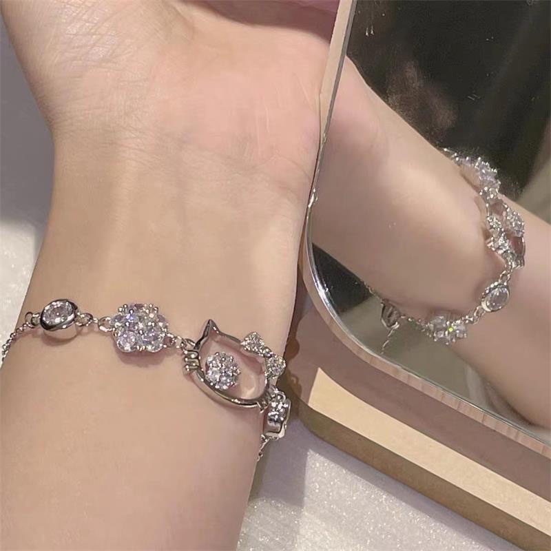 Gelang Alloy Geometris Kucing Berlian Imitasi Lucu Untuk Anak Perempuan