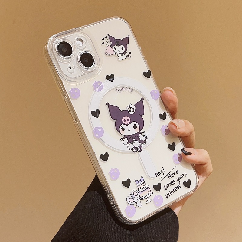 Untuk iPhone Casing Magnetik14 13 12 11 Pro Max Kartun Kuromi Transparan Soft case