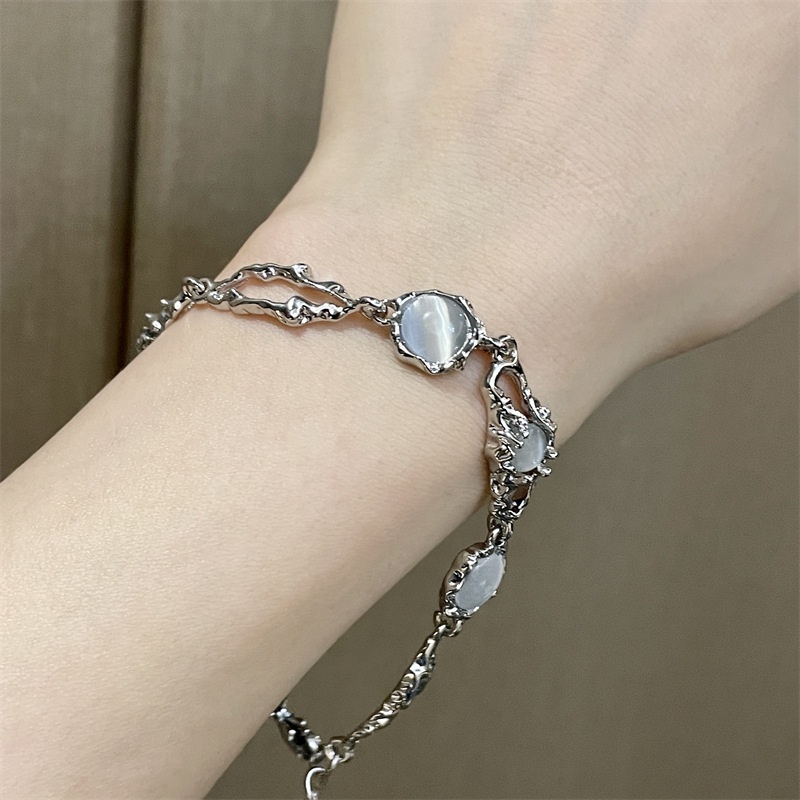 Fashion Moonstone Gelang Untuk Wanita Manik-Manik Elegan Gelang Rantai Perak Aksesoris Perhiasan