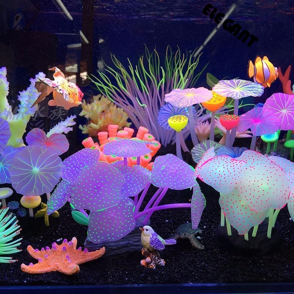 [Elegan] Tanaman Buatan Kreatif Hias Silikon Neon Tahan Lama Dengan Sucker Fish Tank Ornament