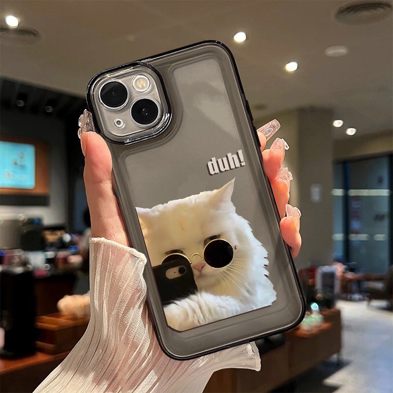 IPHONE Casing Anti Guncangan Lembut Kucing Lucu Kompatibel Untuk Iphone11 14 13 12 Pro Max XS X XR 7 +8 6 6S Plus Casing Transparan TPU Unik Tombol Cover Pelindung Kamera