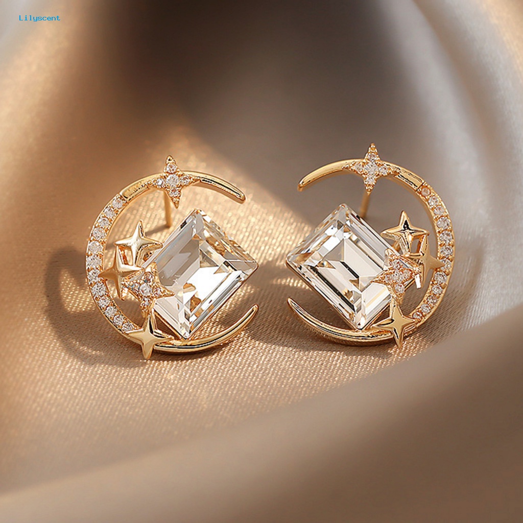 Lilyscent 1pasang Anting Wanita Tahan Pudar Untuk Lady Women Jewelry Stud Earrings Ear Decoration Sparkling