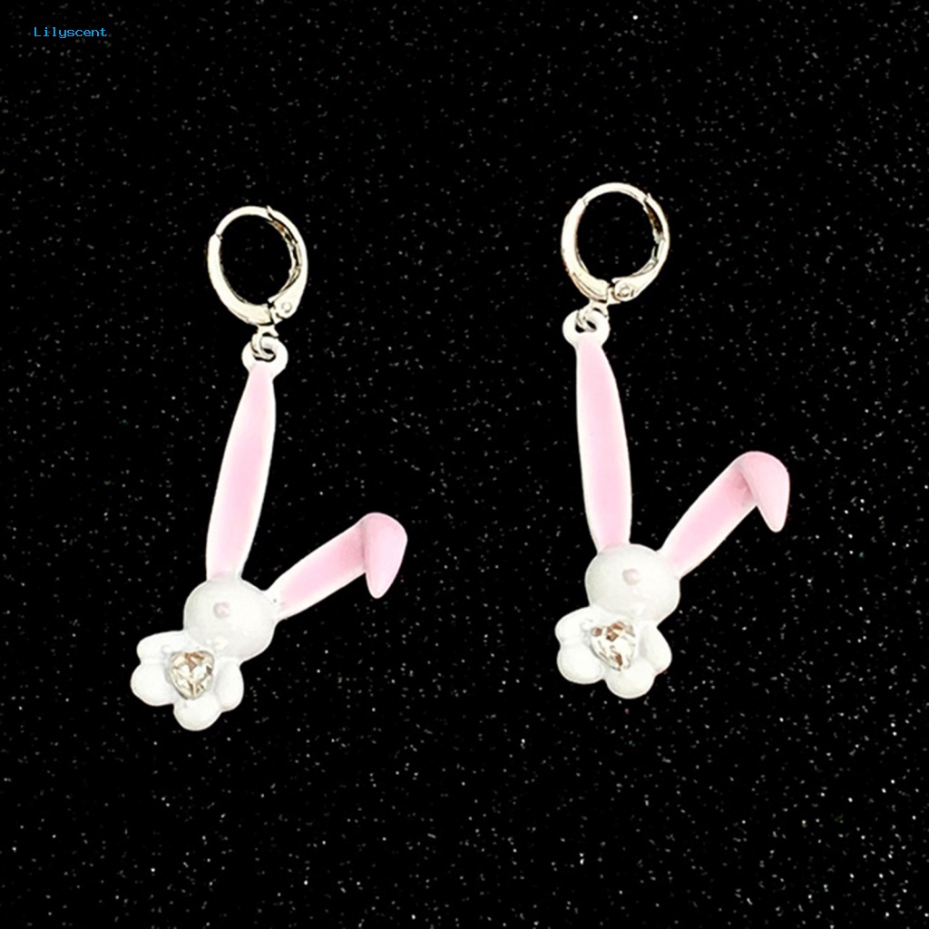 Lilyscent 1pasang Electroplating Menjuntai Anting-Anting Aksesori Busana Temperamen Kelinci Lucu Drop Earrings Berkilau