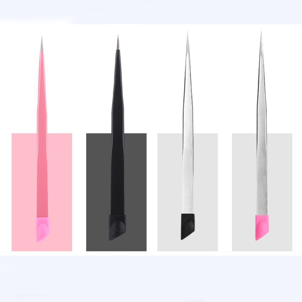 Mxbeauty Pinset Manicure Stainless Steel Pinset Cabang Warna-Warni DIY Untuk Manicure Press Stick Profesional Dengan Kepala Silikon