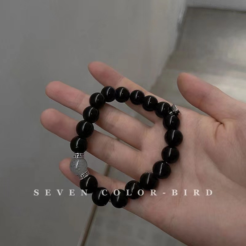 Gelang Pasangan Kristal Obsidian Magnet Siswa Korea Hadiah Gelang Mode Sederhana