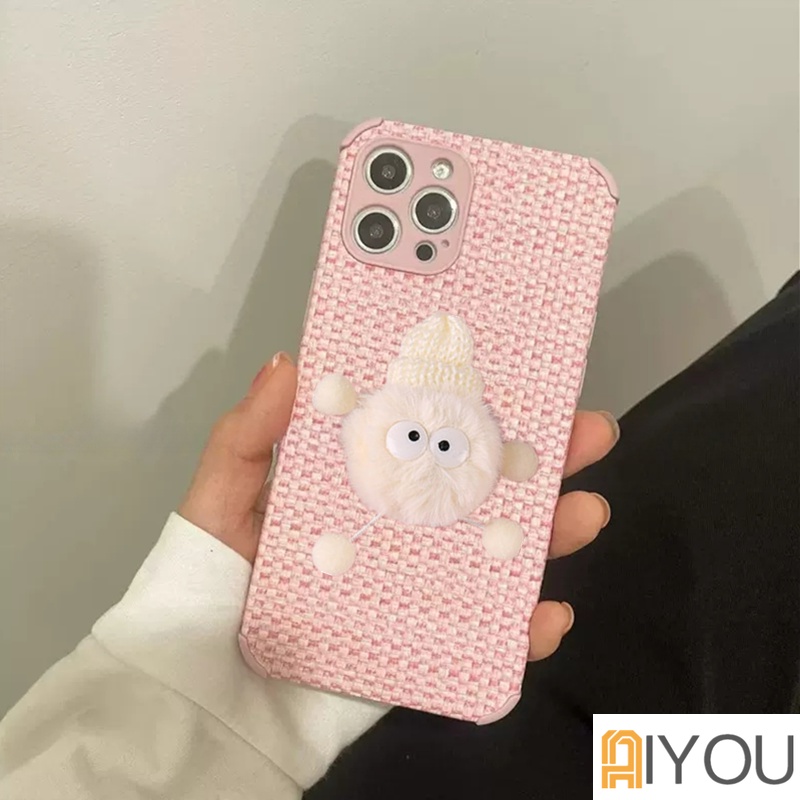 IPHONE Boneka Lucu Mewah Briket Menenun Kisi Lembut Silikon Casing Ponsel Untuk Iphone13 12 11 14 Pro X XS Max XR 78 Plus SE Lensa MiNi Melindungi Penutup Belakang