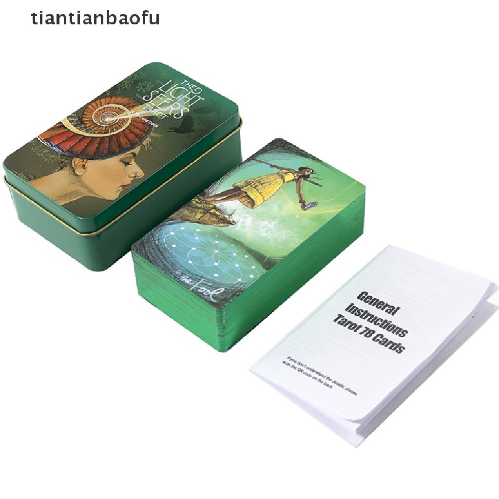 [tiantianbaofu] Tin Box Light Seers Tarot Card Kartu Ramalan Ramalan Deck Party Game Card w/Butik Manual