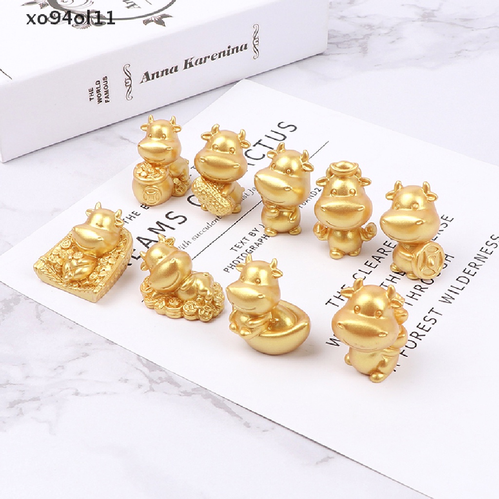 Xo Emas Ox Kerajinan Resin Peri Taman Ornamen Patung Miniatur DIY Desktop Decor OL