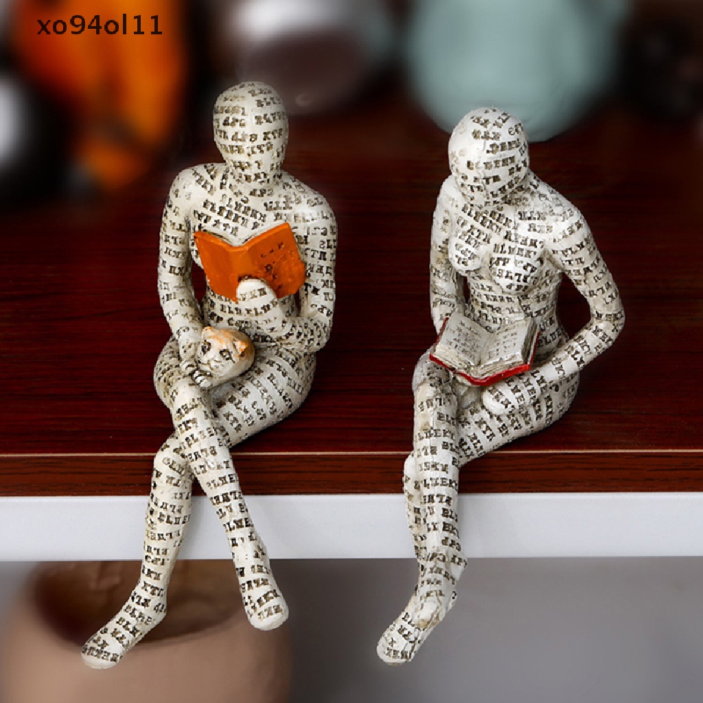 Xo Patung Wanita Baca Modern Nordic Resin Abstrak Pemikir Desktop Statues OL