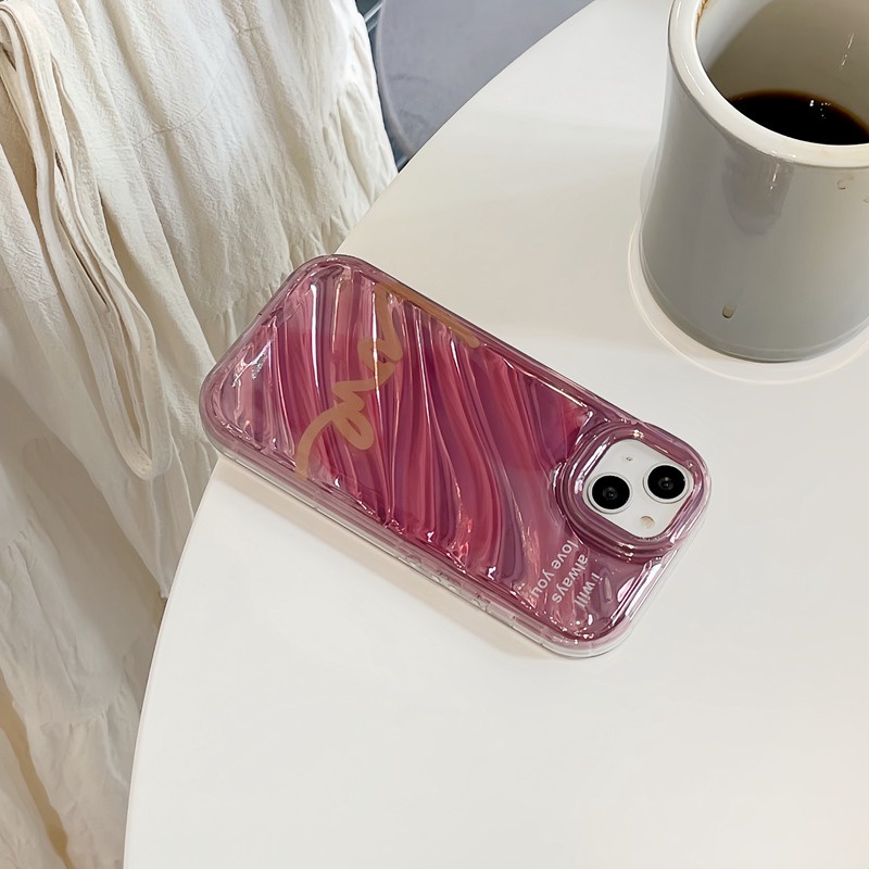 Bagus Pink Laser Love Twill Gelombang Gadis Wanita Soft TPU Case HP iP iPhone 12 13 14 Pro Max 11 FTD Casing Apple