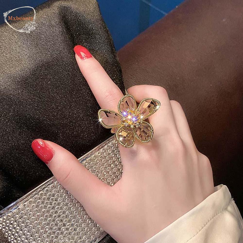 Mxbeauty Cincin Jari Mewah Elegan Hadiah Bunga Untuk Wanita Fashion Berlian Imitasi Perhiasan Yang Dapat Disesuaikan