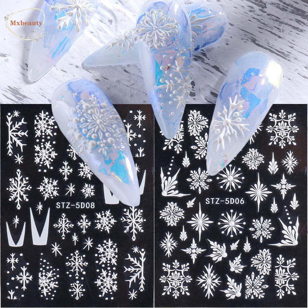 Mxbeauty Natal Stiker Kuku Wanita Fashion Bunga Tahun Baru Kepala Rusa Musim Dingin Pesona Nail Art Dekorasi