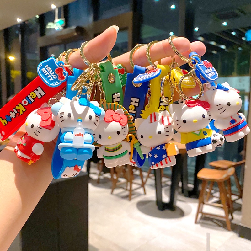 3d Kartun Lucu Exoticism Outfit KT Kitten Cat Universal Gantungan Kunci Tali Anti Hilang Mobil Rumah Gantungan Kunci Tas Telepon Case Bluetooth Earphone Cover Charms Liontin Hadiah