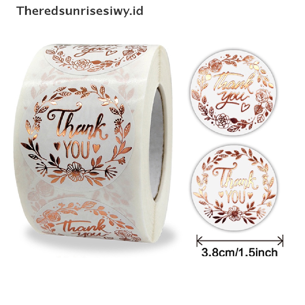 # Kado Mom &amp; PAPA DIY # Stiker Thank You 1.5inch Daun Olive Foil Gold Sticker Roll Untuk Amplop~