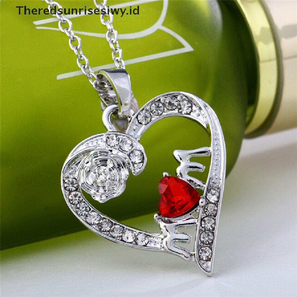 # Kado Mom &amp; PAPA DIY # Charm Hadiah Hari Ibu Untuk Teman Ibu Liontin Kalung Hati Kristal Merah~