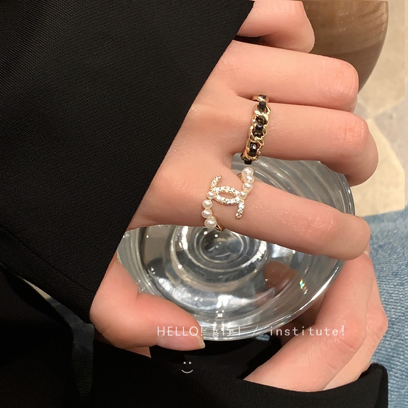 French Zircon Pearl Open Ring Edisi Korea Cincin Jari Telunjuk Rasa Canggih
