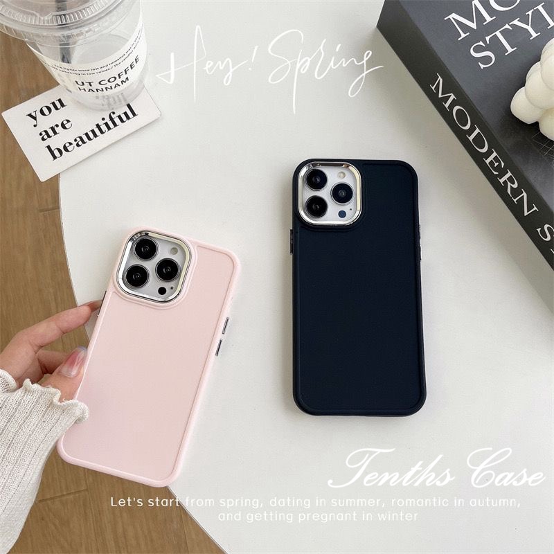 IPHONE Kompatibel Untuk Iphone14 13 12 11 Pro Max X Xr Xs Max7 8 6s 6pus INS Gaya Warna Solid Cincin Lensa Metal 3warna Tersedia Case Pelindung Ponsel