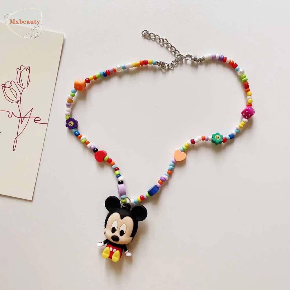 Mxbeauty Korea Liontin Kalung Elegan Kartun Mikey Mouse Permen Warna Temperamen Panda Smile Face Necklace