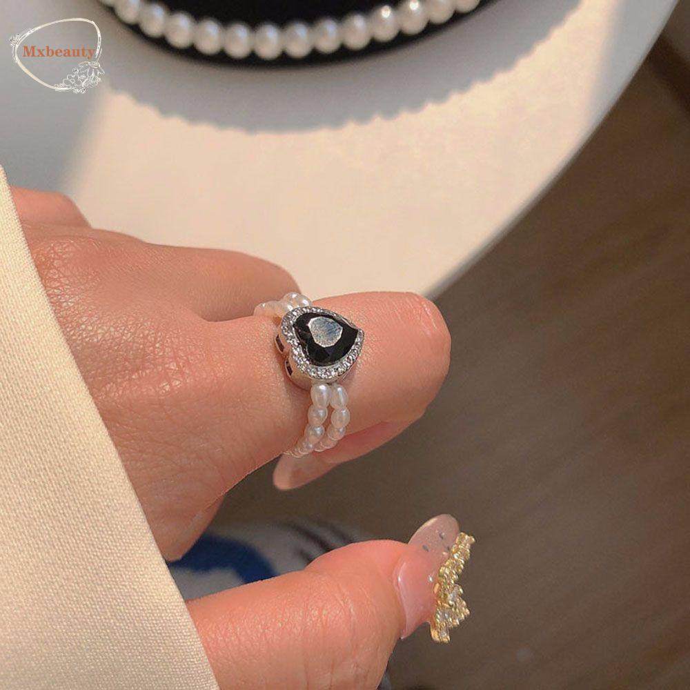 Mxbeauty Cincin Pernikahan Warna Perak Sederhana Aksesoris Fashion Elastis Berbentuk Hati Berlian Logam Pesta Perhiasan