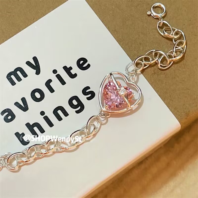 Ifyou Y2K Gelang Moonstone Pink Heart Adjustable Bangles Untuk Perhiasan Aksesoris Wanita